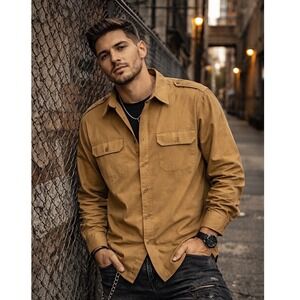 Blac Lacquer Mens XL Tan Khaki Utility Button Down Long Shirt